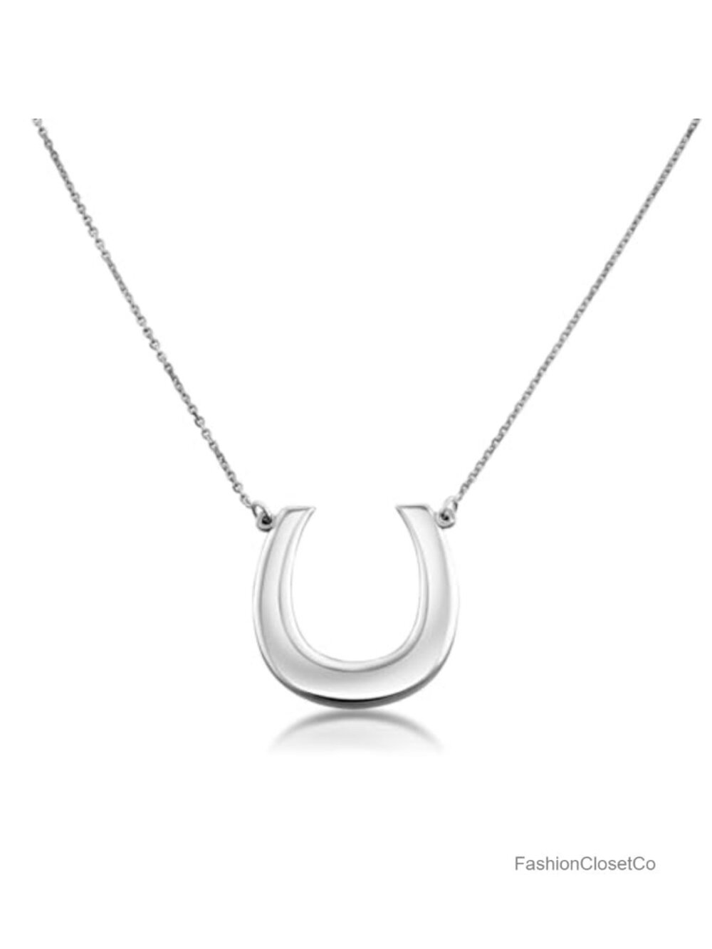 Real .925 Sterling Silver Horseshoe Pendant Necklace 18"